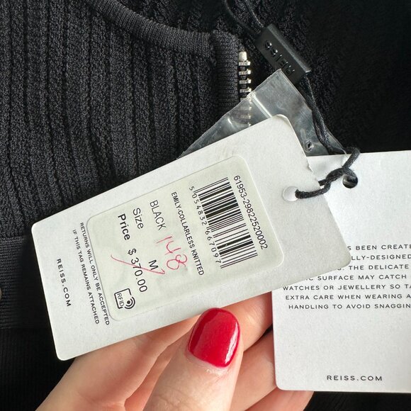 NWT Reiss Emily Knitted Mini Dress Medium in Black Collarless Front Zip w/ Belt - Picture 4 of 11